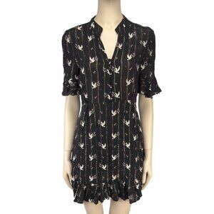 CAROLL PARIS Dove Print Flowy LBD Black White Flowy Metallic Stripe Dress 38